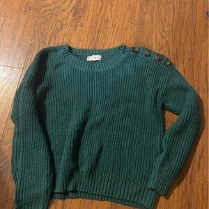 Pink Rose Teal Sweater with Button Accents